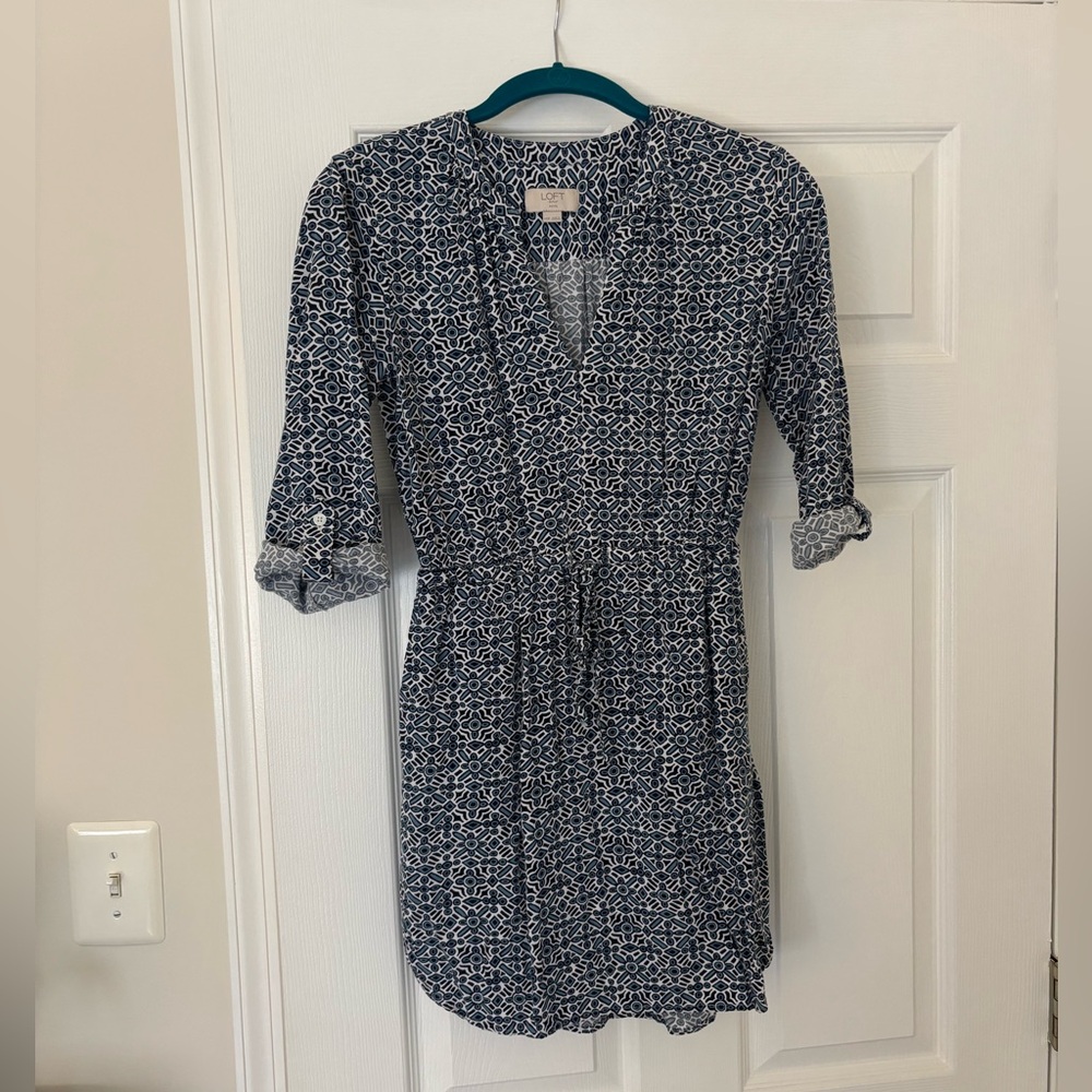 Elegant Loft Blue and White Patterned Dress